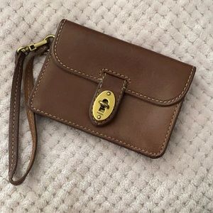 Brown Fossil wristlet